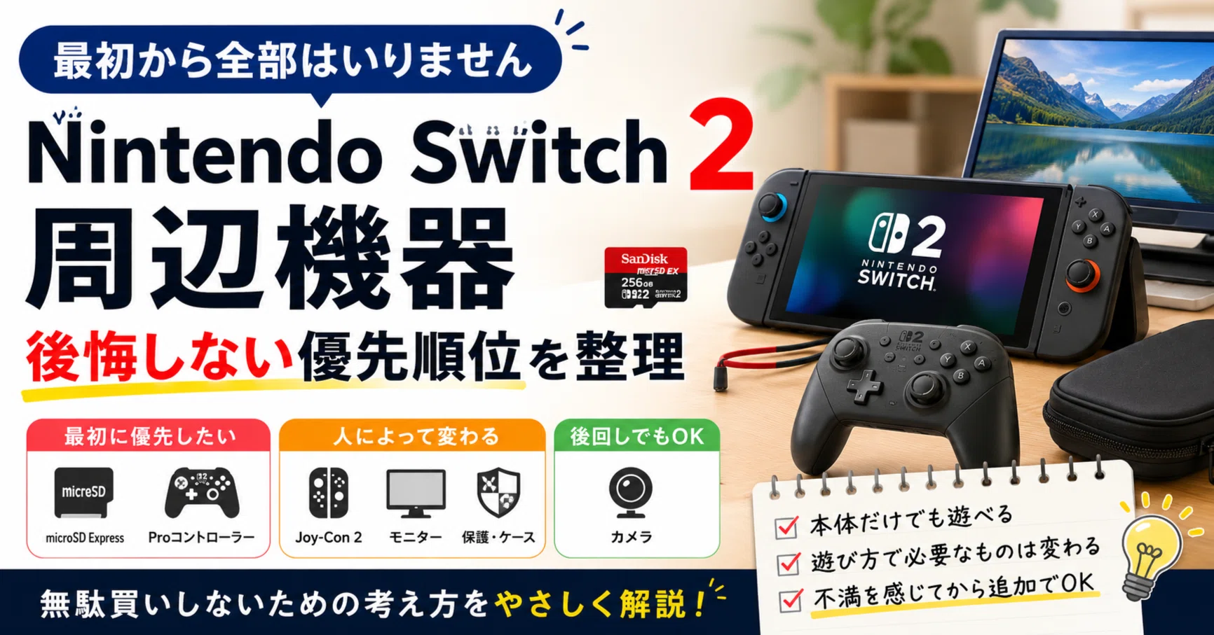 Nintendo Switch 2周辺機器、最初から全部はいりません｜後悔しない