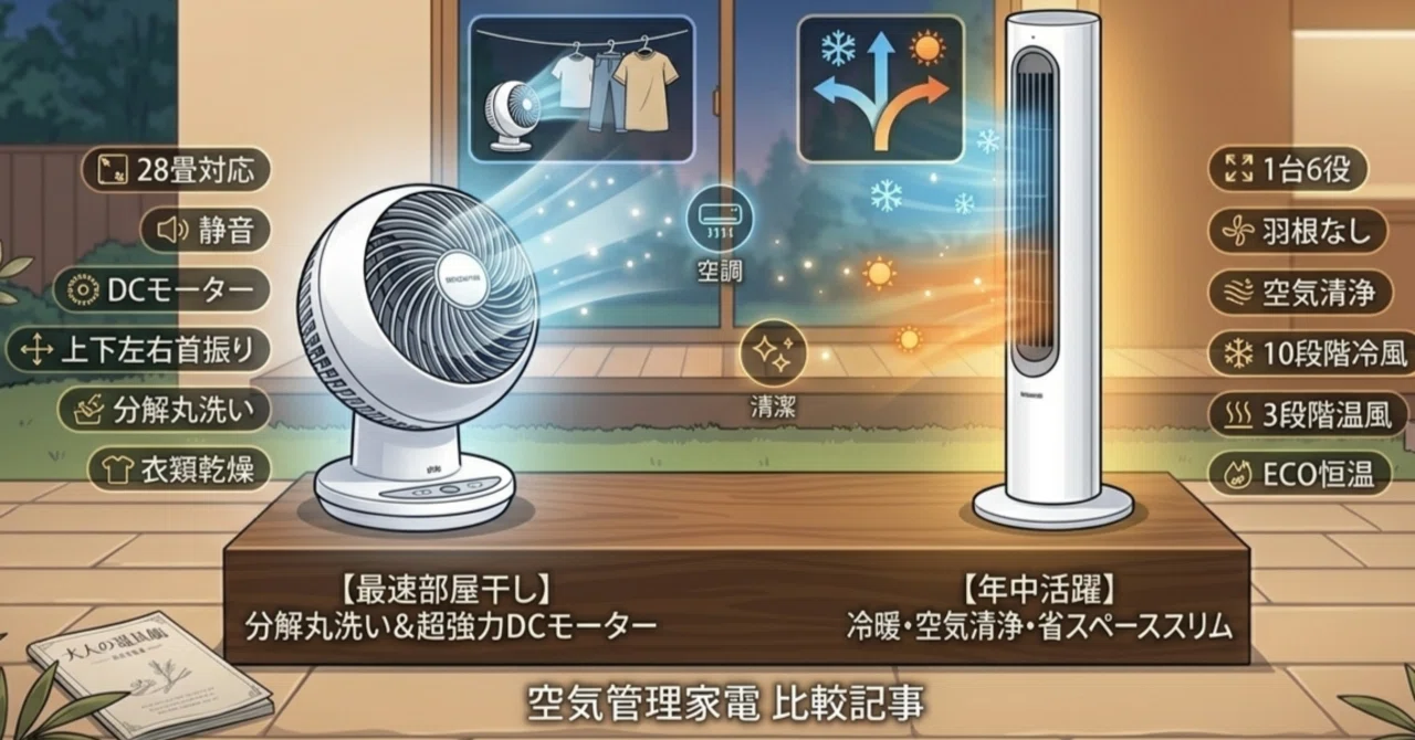 夏・梅雨の空気管理】狙い撃ちの「サーキュレーター」vs 1台6役の 