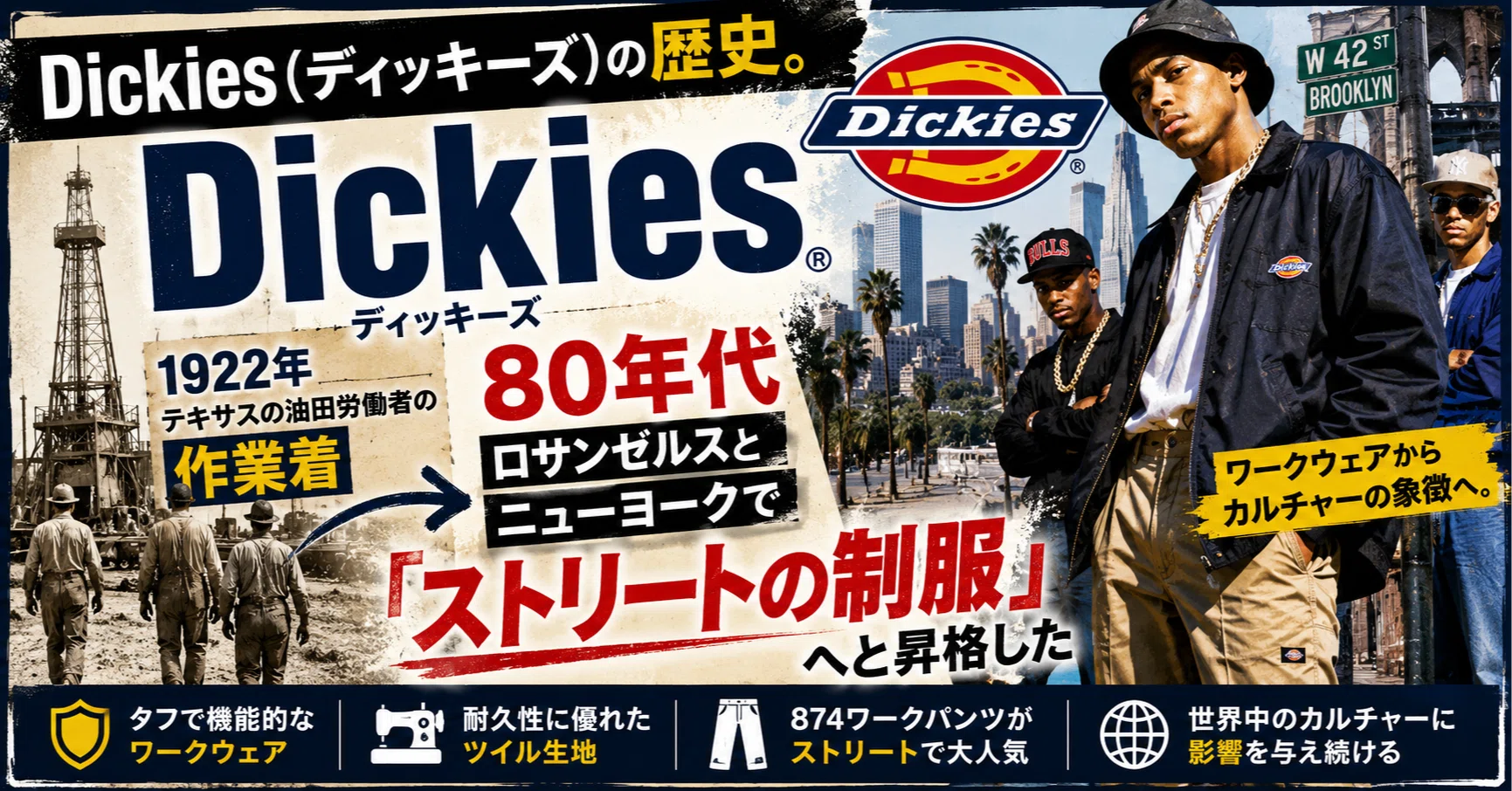 Dickies（ディッキーズ）の歴史。1922年テキサスの油田労働者の作業着