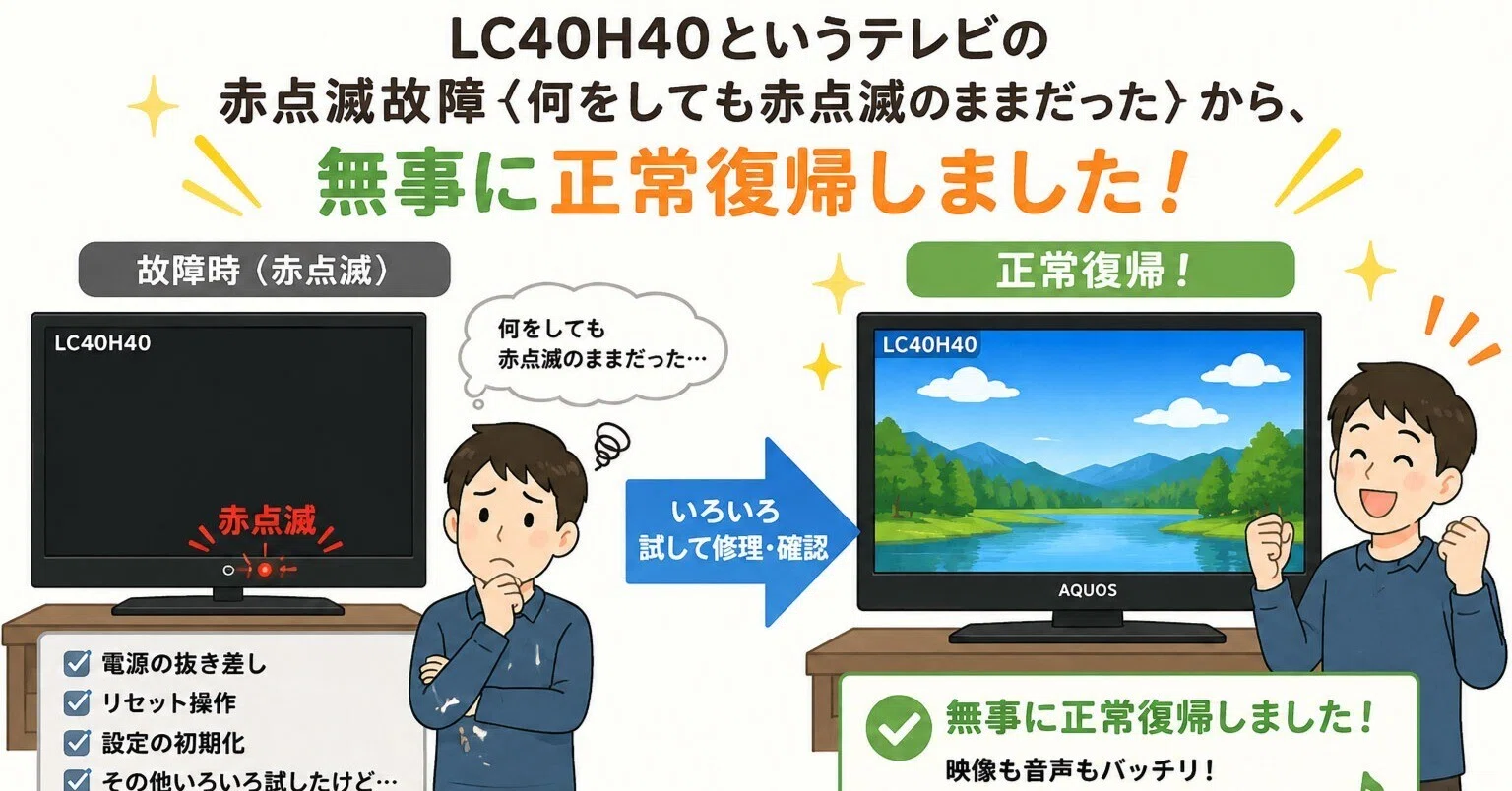 赤点滅故障＆何度やっても復帰しない状態から、正常復帰へ】シャープ製