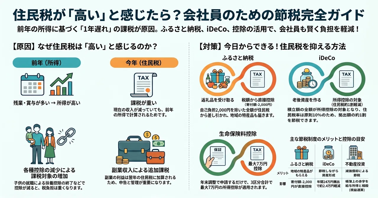 住民税が高い理由とは？】会社員でもできる節税対策を解説！（要約版