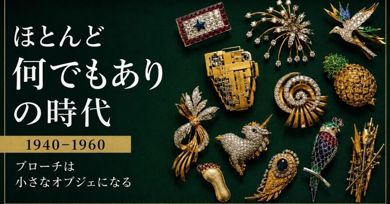 ほとんど何でもありの時代—1940–1960、ブローチは小さなオブジェになる