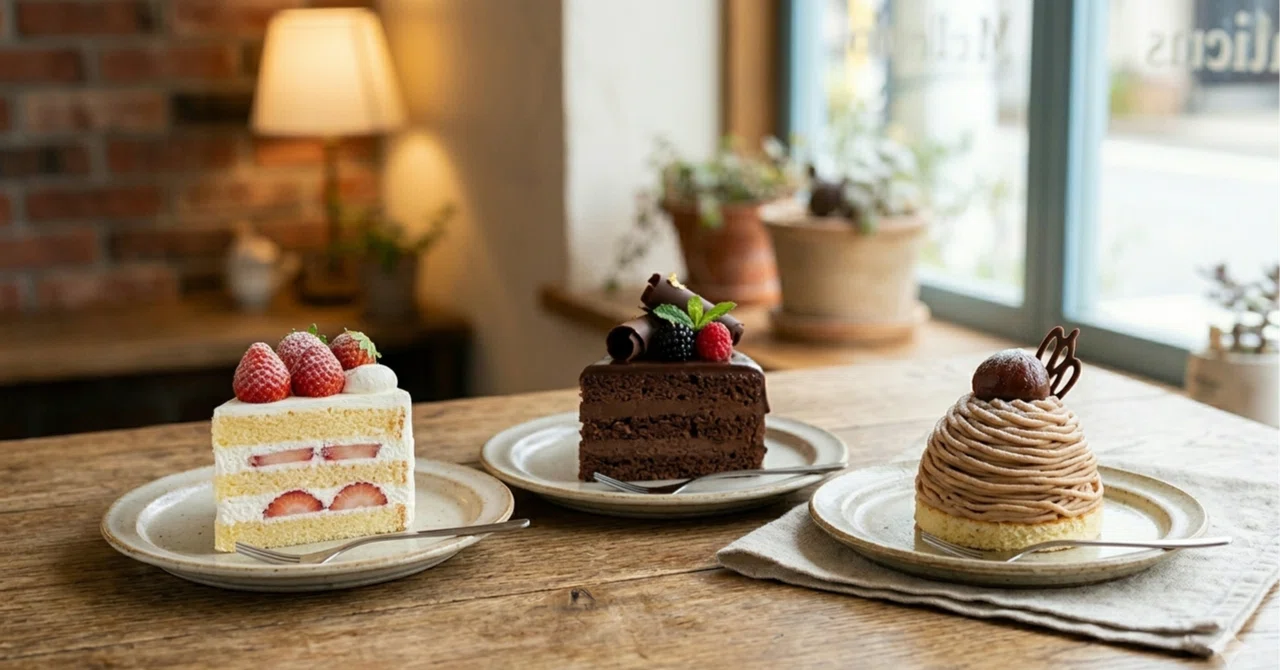 チョコレートケーキとイチゴのショートケーキとモンブラン｜Katsura