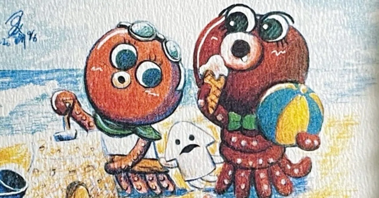 イラスト：海辺で遊ぶタコファミリー｜🐻クマーム🍕と楽しいなかまたち