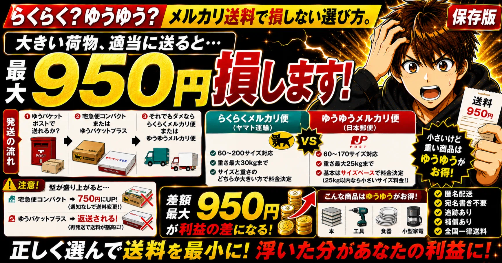らくらく？ゆうゆう？メルカリ送料で損しない選び方。｜メルカク