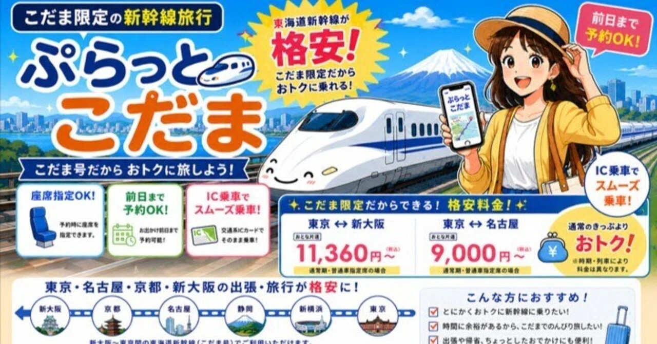 2026最新料金】ぷらっとこだまより安くする方法はある？片道・往復割引