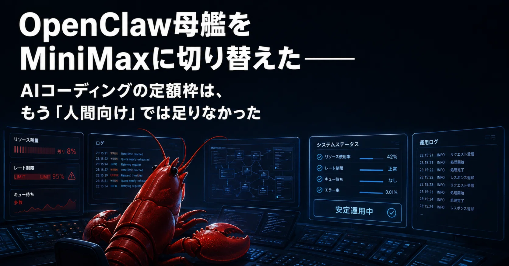 OpenClaw母艦をMiniMaxに切り替えた――AIコーディングの定額枠はもう