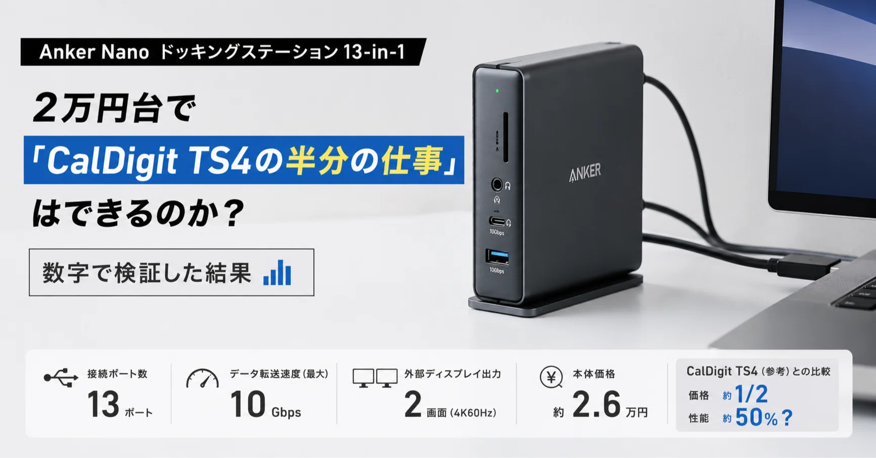 Anker Nano ドッキングステーション13-in-1、2万円台で「CalDigit TS4