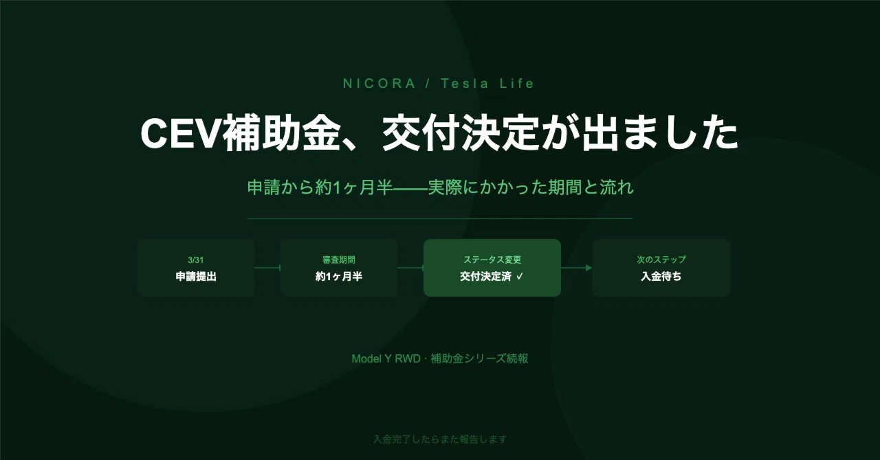 CEV補助金、交付決定が出ました——申請から約1ヶ月半、実際にかかった 