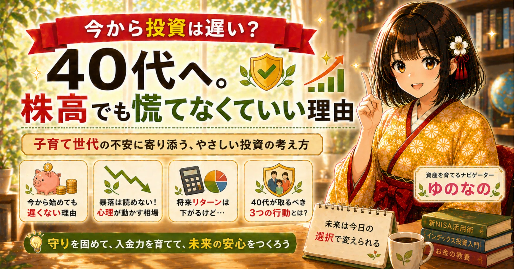 株で儲けるヒント68 今から投資は遅い？」と感じる40代へ。株高でも慌てなくていい理由｜ゆ