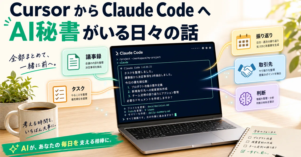 Cursor から Claude Code へ。AI秘書がいる日々の話