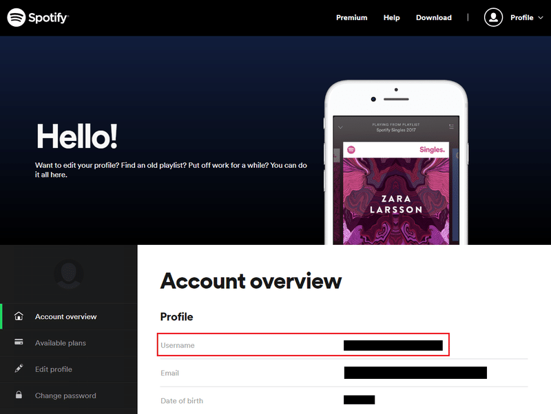 Spotifyログイン後Account overview