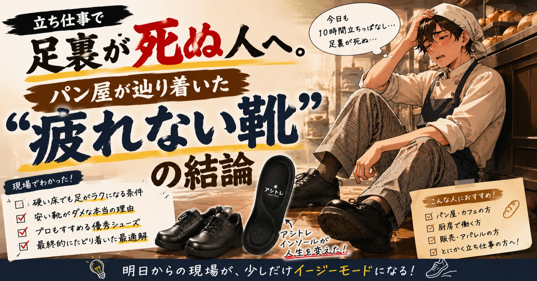 立ち仕事で足裏が死ぬ人へ。パン屋が辿り着いた“疲れない靴”の結論 