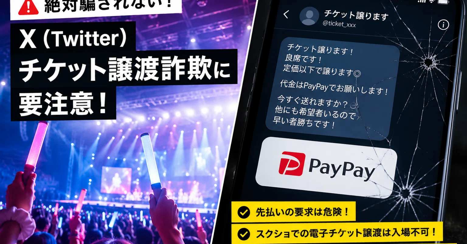 絶対騙されない】X(Twitter)チケット譲渡詐欺|最新手口と見分け方 絶対騙されない】X(Twitter)チケット譲渡詐欺|最新手口と見分け方