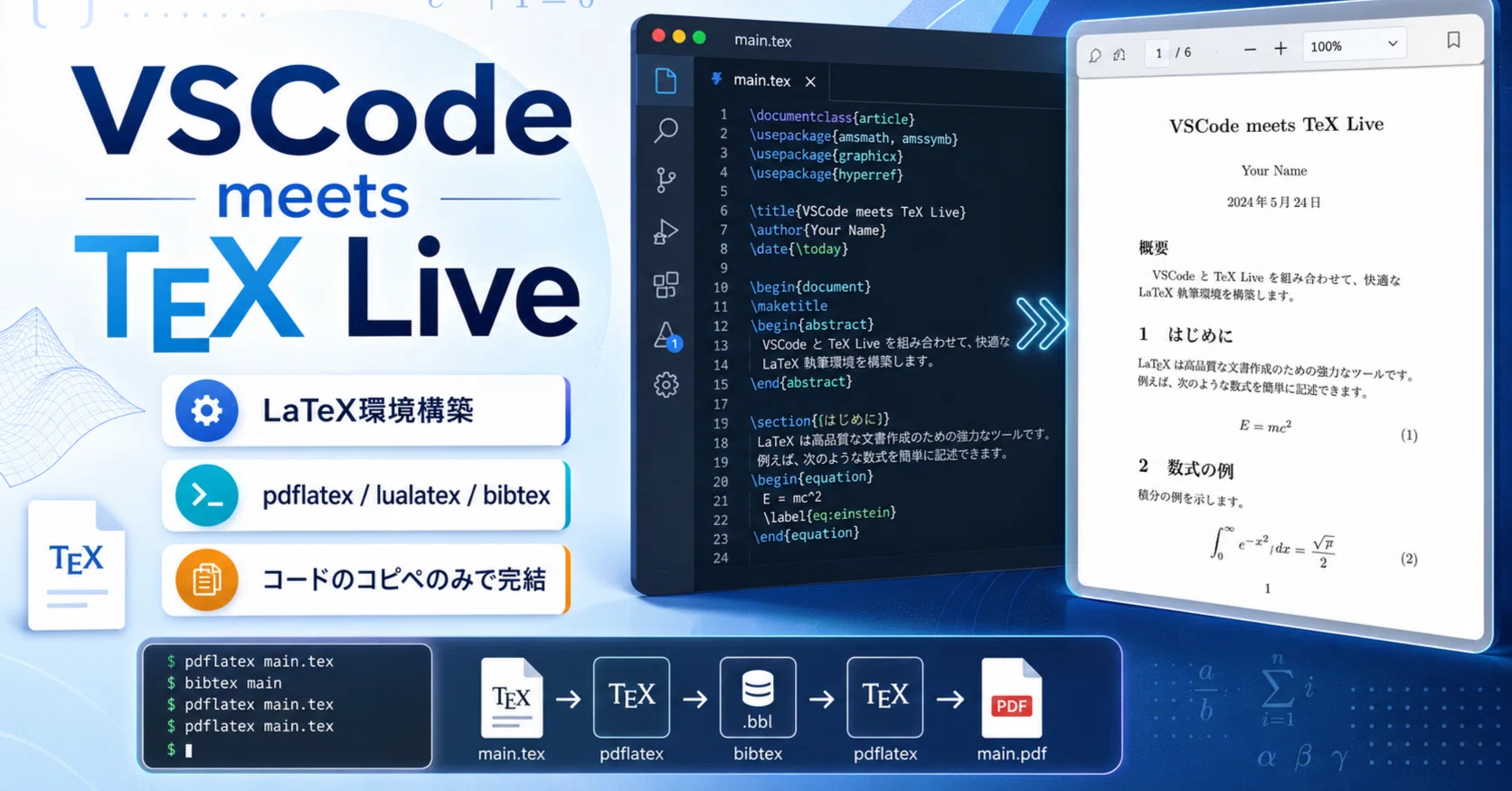 VSCode meets Tex Live【超簡単】【LaTeX環境構築】【pdflatex
