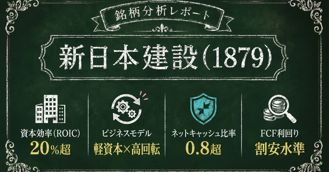 銘柄分析レポート】新日本建設（1879）：高品質×割安-2026/05/17｜けーとー