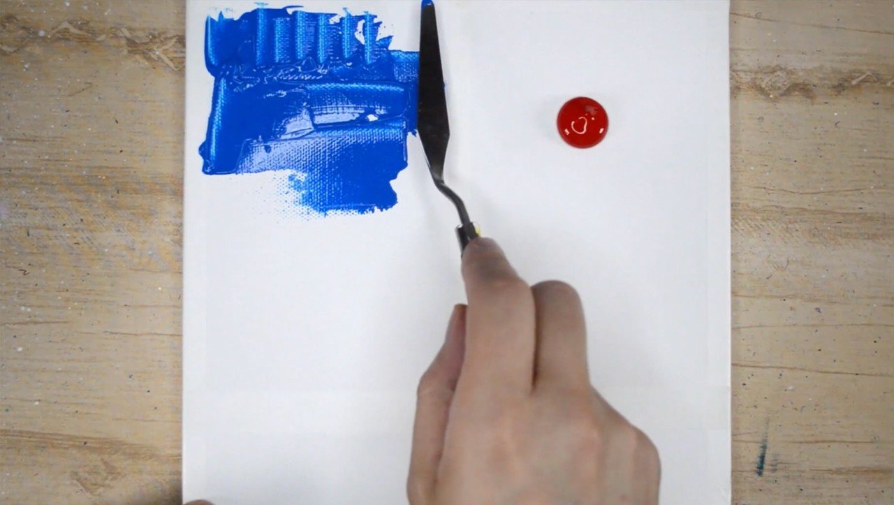 アクリル絵の具を使用した「青と赤の風景」の描き方 / 初心者が