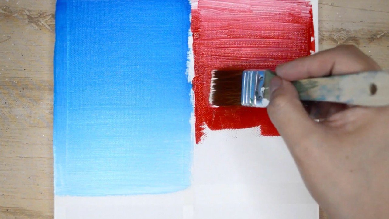 アクリル絵の具を使用した「青と赤の風景」の描き方 / 初心者が