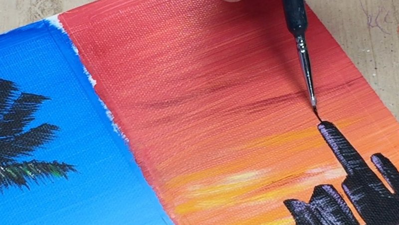 アクリル絵の具を使用した 青と赤の風景 の描き方 初心者が簡単に絵を描く方法 Junya Art Note