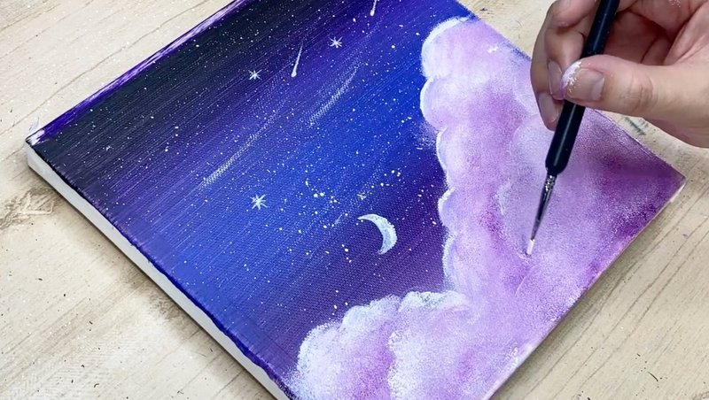 アクリル絵の具を使用した 紫の雲 の描き方 初心者が簡単に絵を描く方法 Junya Art Note