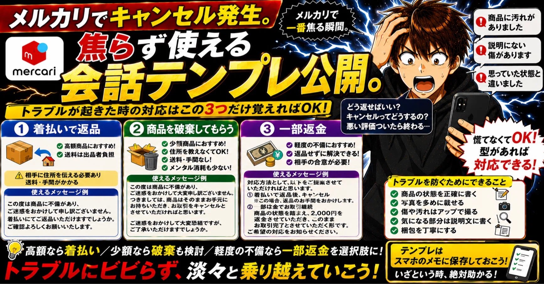 メルカリでキャンセル発生。焦らず使える会話テンプレ公開。｜メルカク
