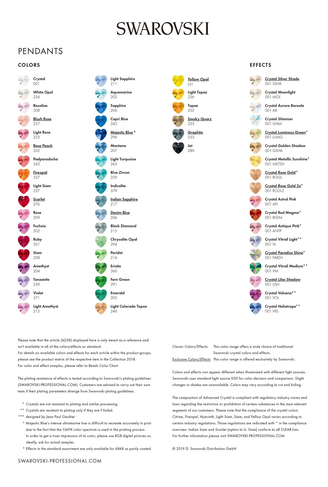 スワロフスキー　SWAROVSKI 　インテリア　カラーチャート カラーチャート(スワロフスキー・クリスタル)-ラインストーン