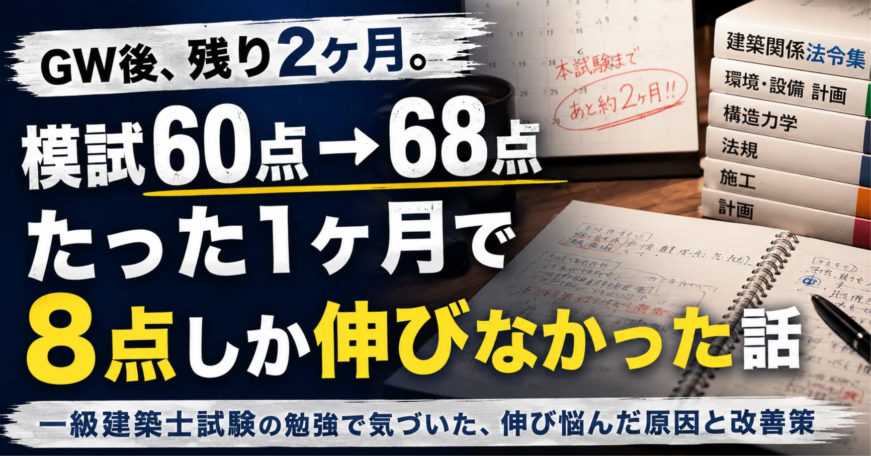 一級建築士試験】GW後、1ヶ月勉強しても8点しか伸びなかった