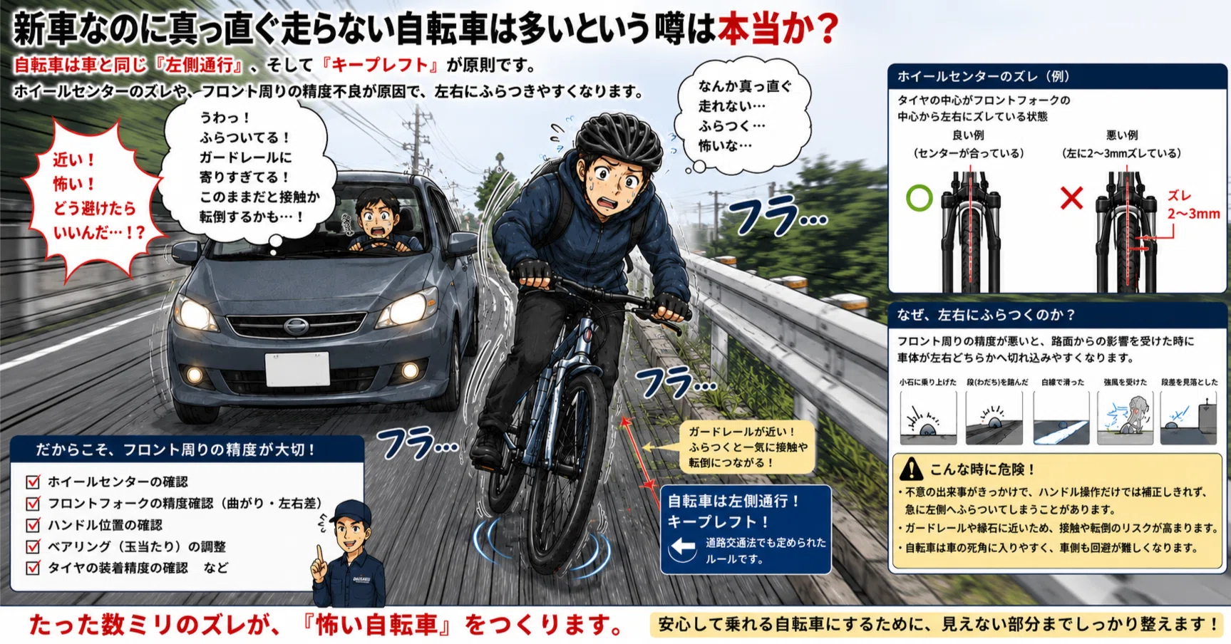 新車なのに真っ直ぐ走らない自転車が多いという噂は本当か？｜東 大作