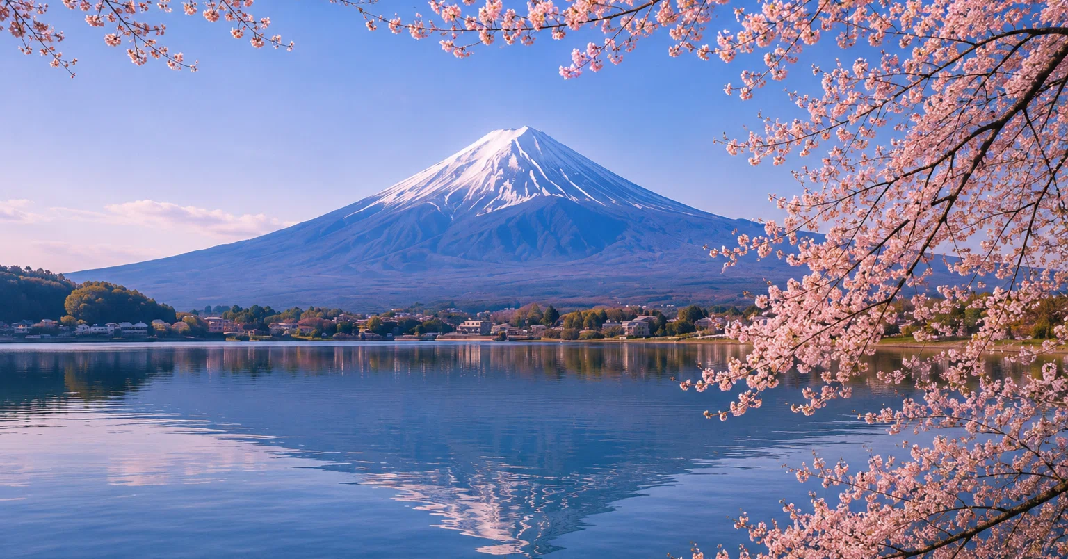 河口湖の桜と富士山 AI生成日本春景色｜GANDEAUX（がんどうあつし）