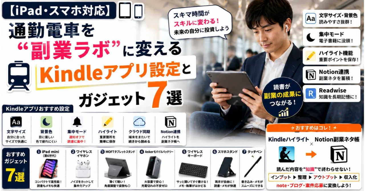 iPad・スマホ対応】通勤電車を“副業ラボ”に変えるKindleアプリ設定と 