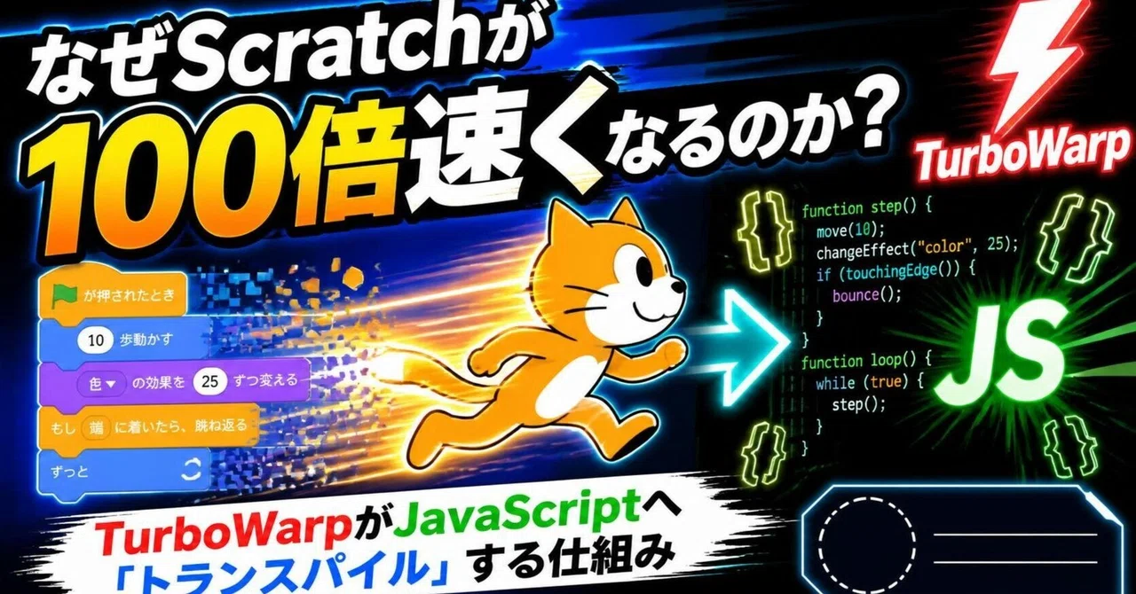 なぜScratchが100倍速くなるのか?TurboWarpがJavaScriptへ「トランスパイル」する仕組みを徹底解説!|frisk-V3