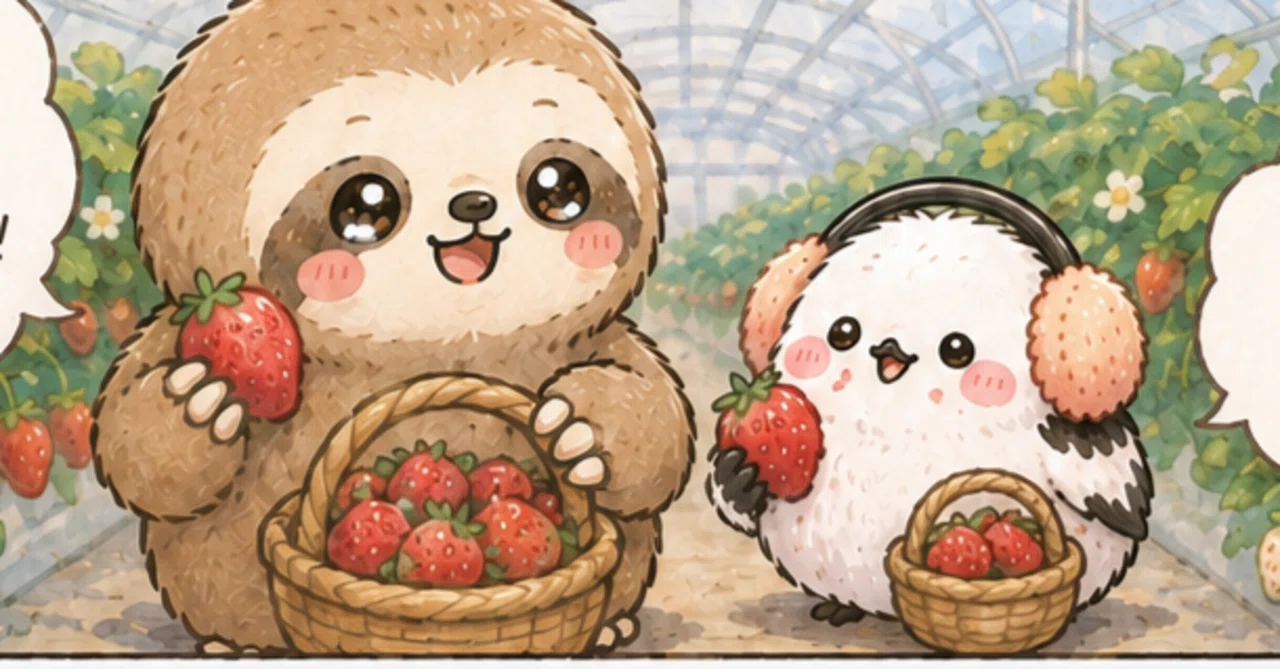 ちびナマケちゃんとシマエナガ、いちご狩りに行く✨️｜さくら咲くra