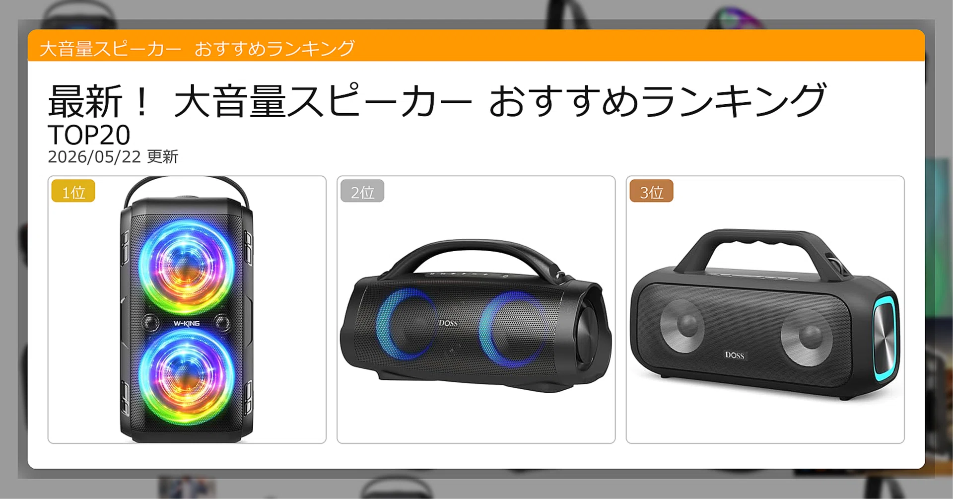 最新！大音量スピーカーおすすめランキングTOP20（2026年05月