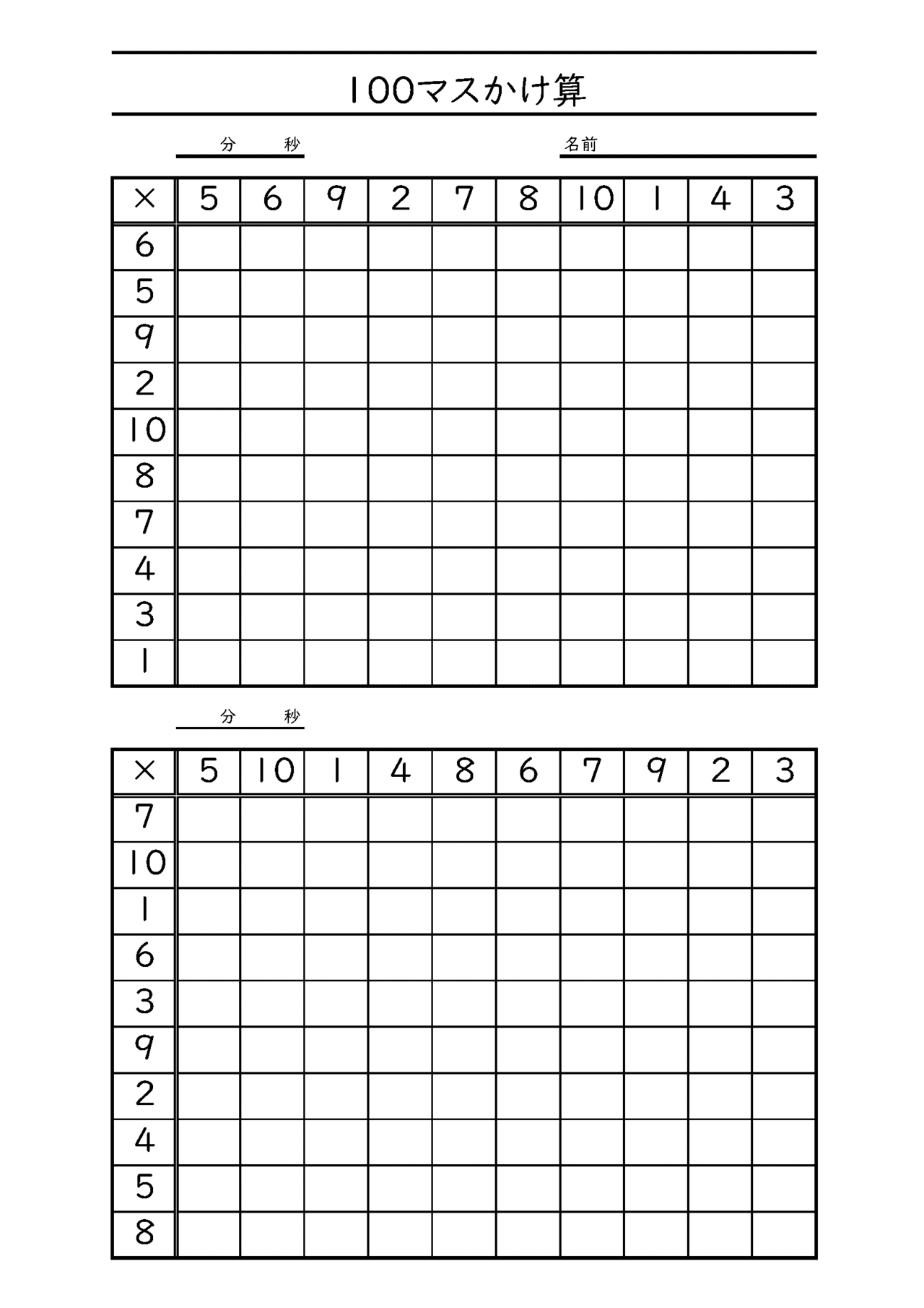 Excelでつくる算数 数学プリント 111 100マス計算 乗法 Nakano Hiroyuki Note