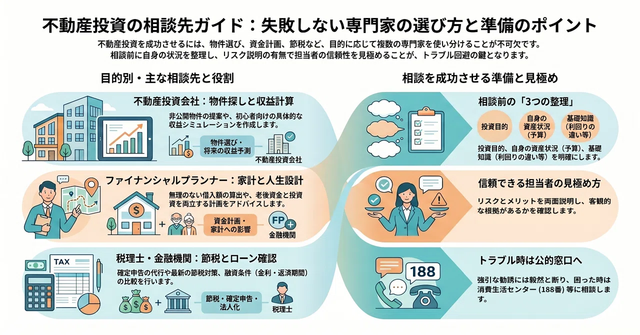 要約版】不動産投資の相談先｜専門家の選び方と注意点を簡単解説
