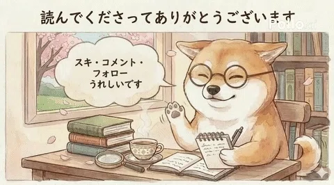 読んでくださってありがとうございますと尻尾を振る赤柴の画像