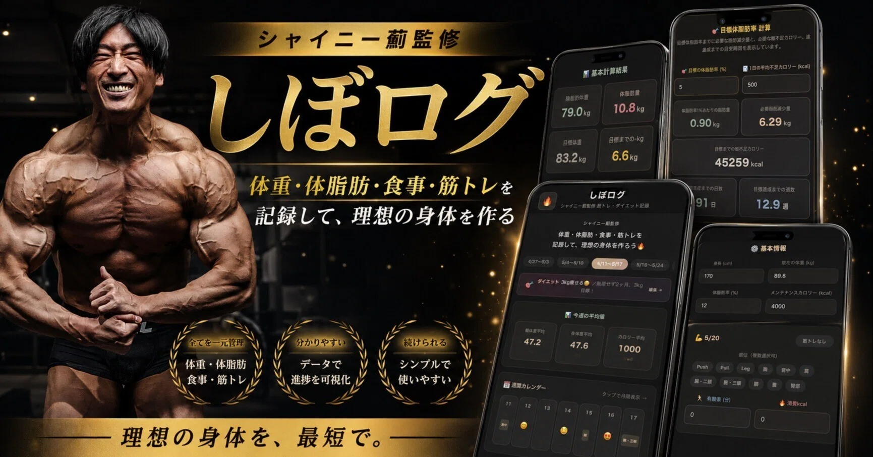 しぼログ｜シャイニー薊監修 ダイエット＆筋トレ管理Webアプリ