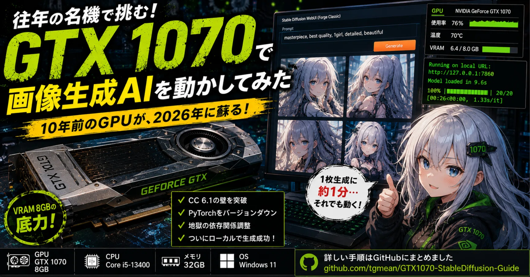 往年の名機GTX1070で画像生成AI動かしてみた｜マルクス曰く、
