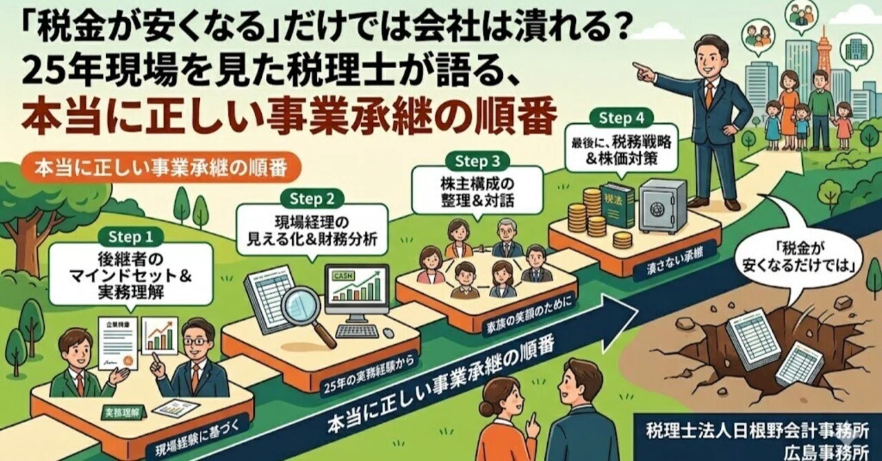 「「税金が安くなる」だけでは会社は潰れる？25年現場を見た税理士が語る、本当に正しい事業承継の順番」のサムネイル