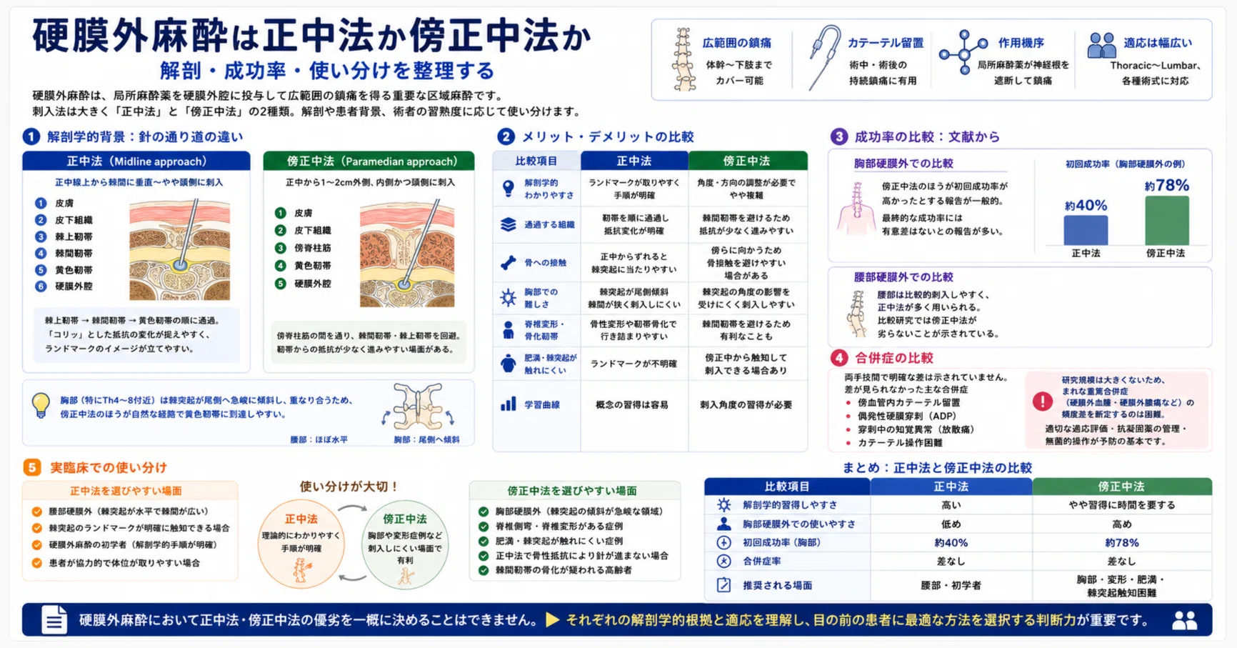 硬膜外麻酔は正中法か傍正中法か：解剖・成功率・使い分けを整理する