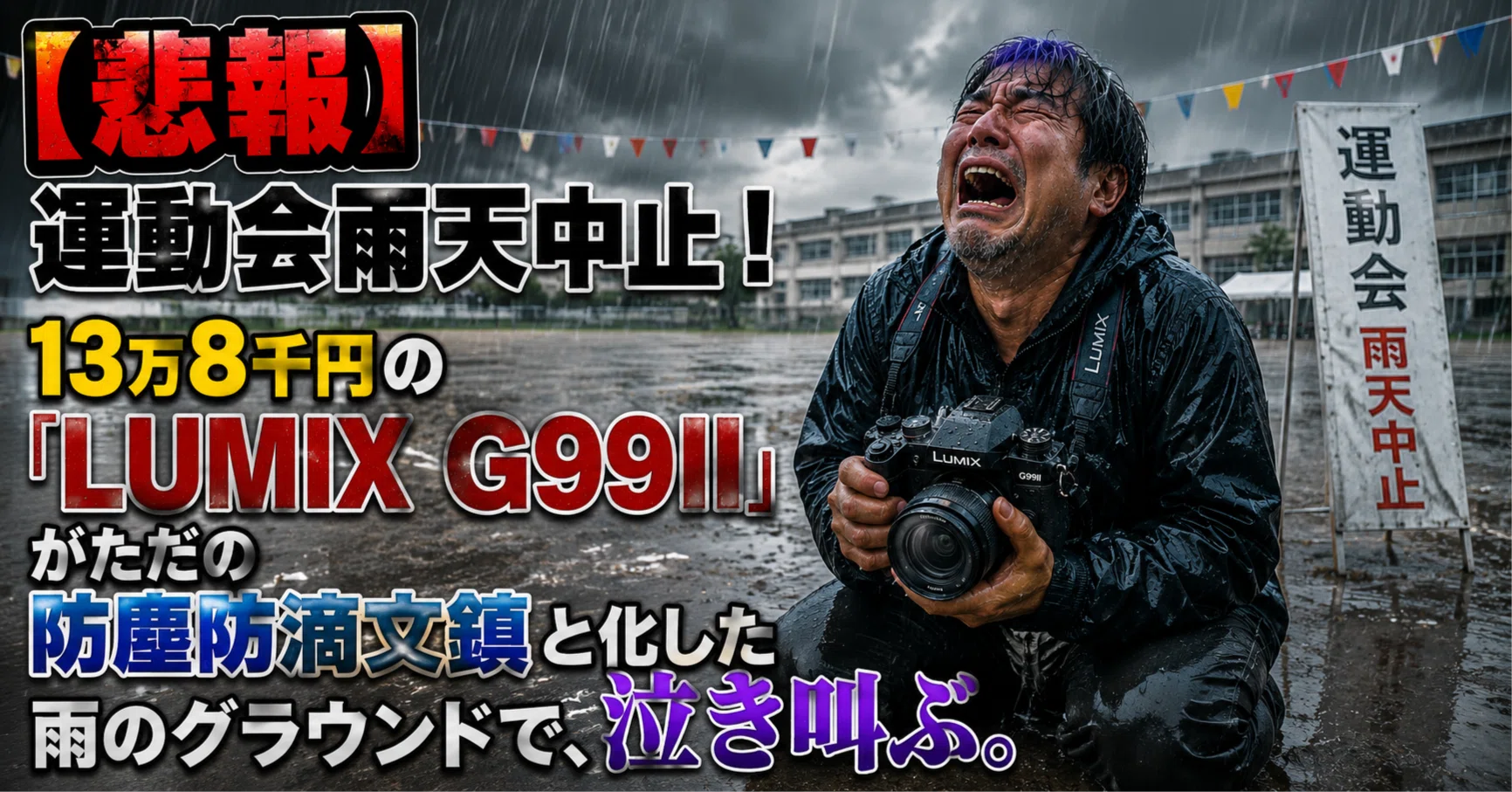 悲報】運動会雨天中止！13万8千円の「LUMIX G99II」がただの防塵防滴