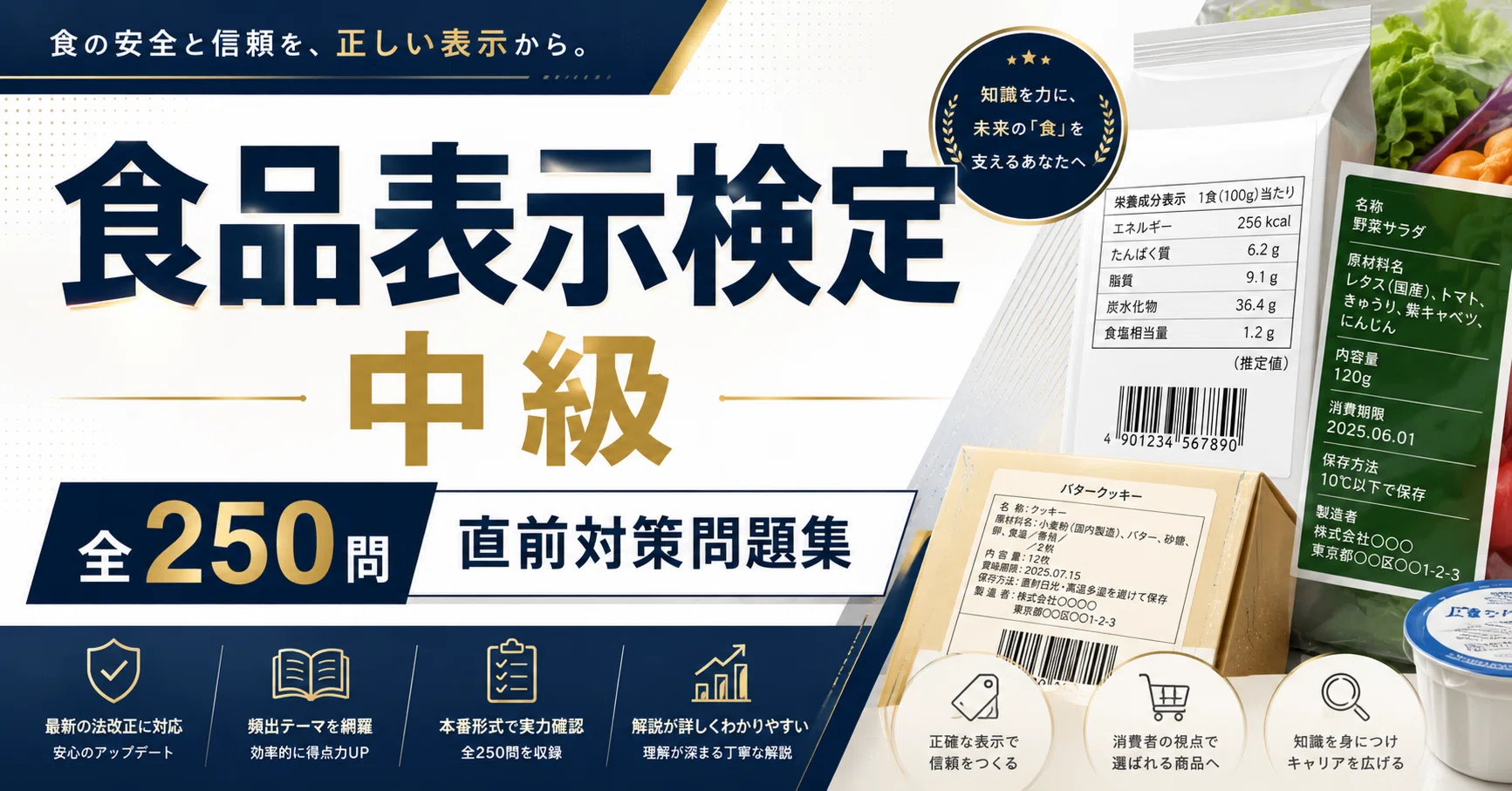 A4版【食品表示検定 中級】対策 PDF問題集 全250問＋解答・解説付き
