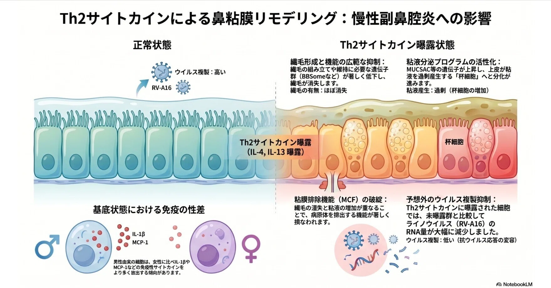 慢性副鼻腔炎：Th2炎症による繊毛機能の低下と、免疫応答における