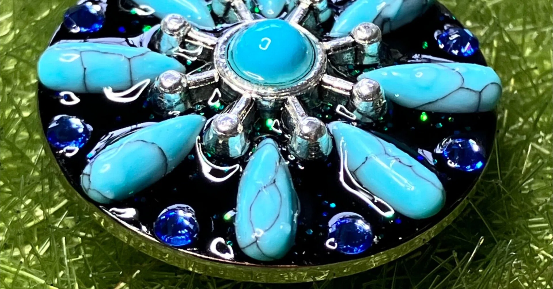 ハンドメイド ゴルフマーカー フェイク ターコイズ サファイアライン
