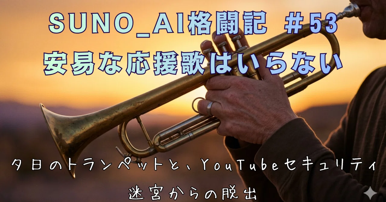 SUNO_AI格闘記 Vol.52 ーー 夕日のトランペットと、YouTubeセキュリティ迷宮からの脱出
