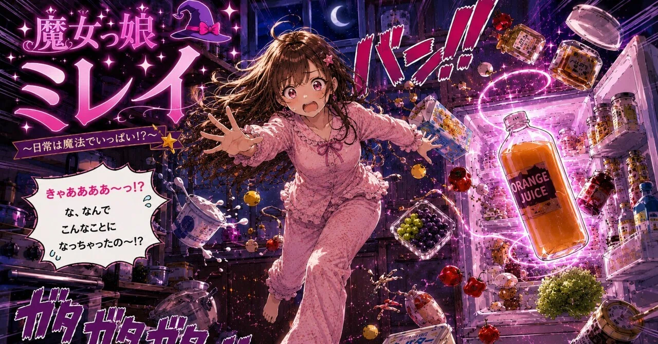 魔女っ娘ミレイ 第3話 深夜の魔法で大騒ぎ‼️②冷蔵庫大爆発‼️の巻 
