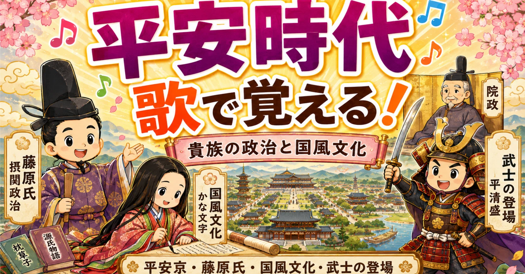 歴史】③平安時代を歌で覚える！貴族の政治と国風文化ソングを作りまし
