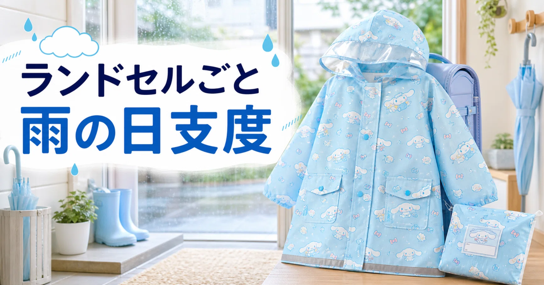 雨の日のランドセルごと包む、スケーターのシナモロールレインコート