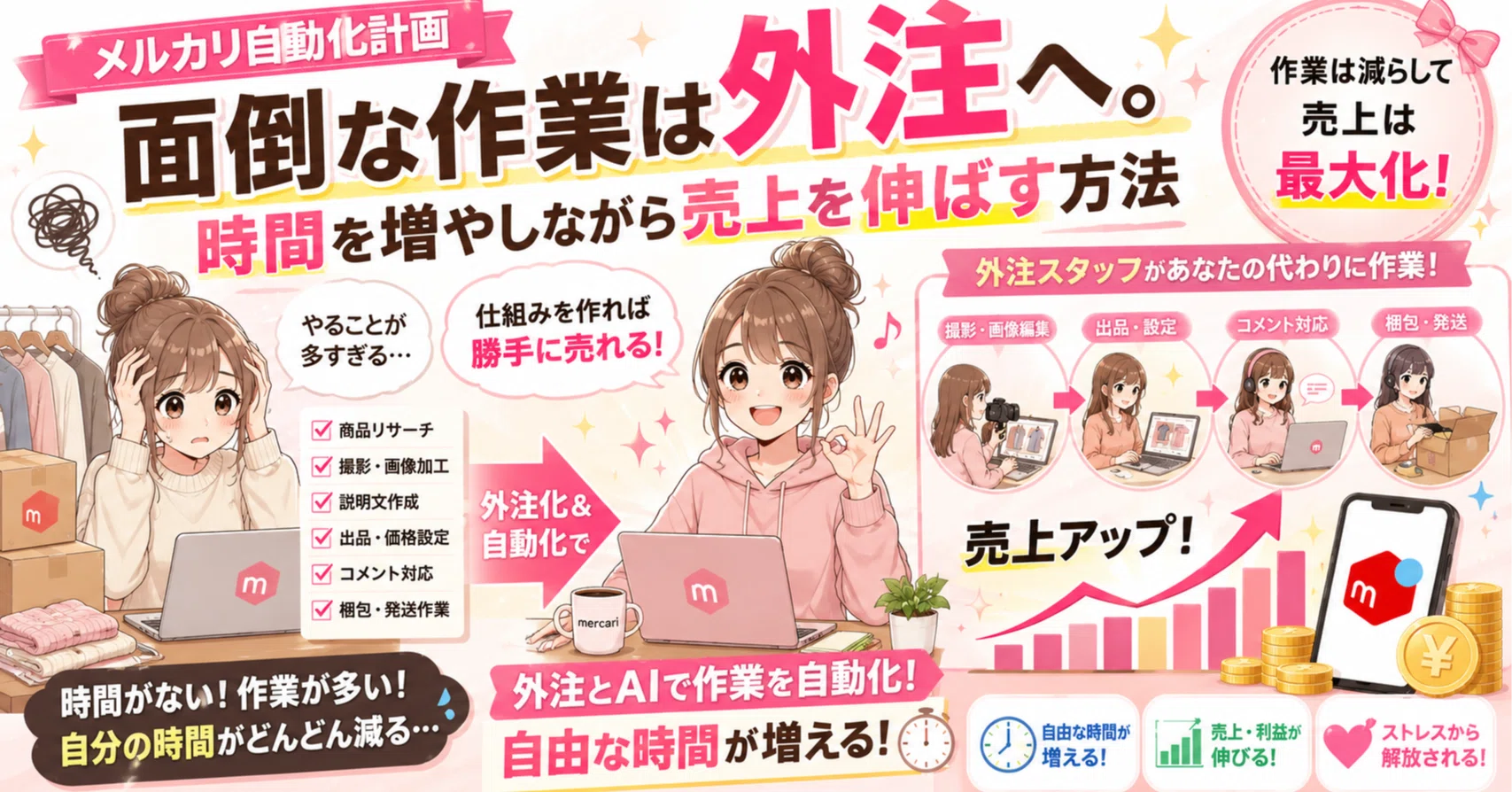 メルカリ自動化計画】面倒な作業は外注へ。時間を増やしながら売上を