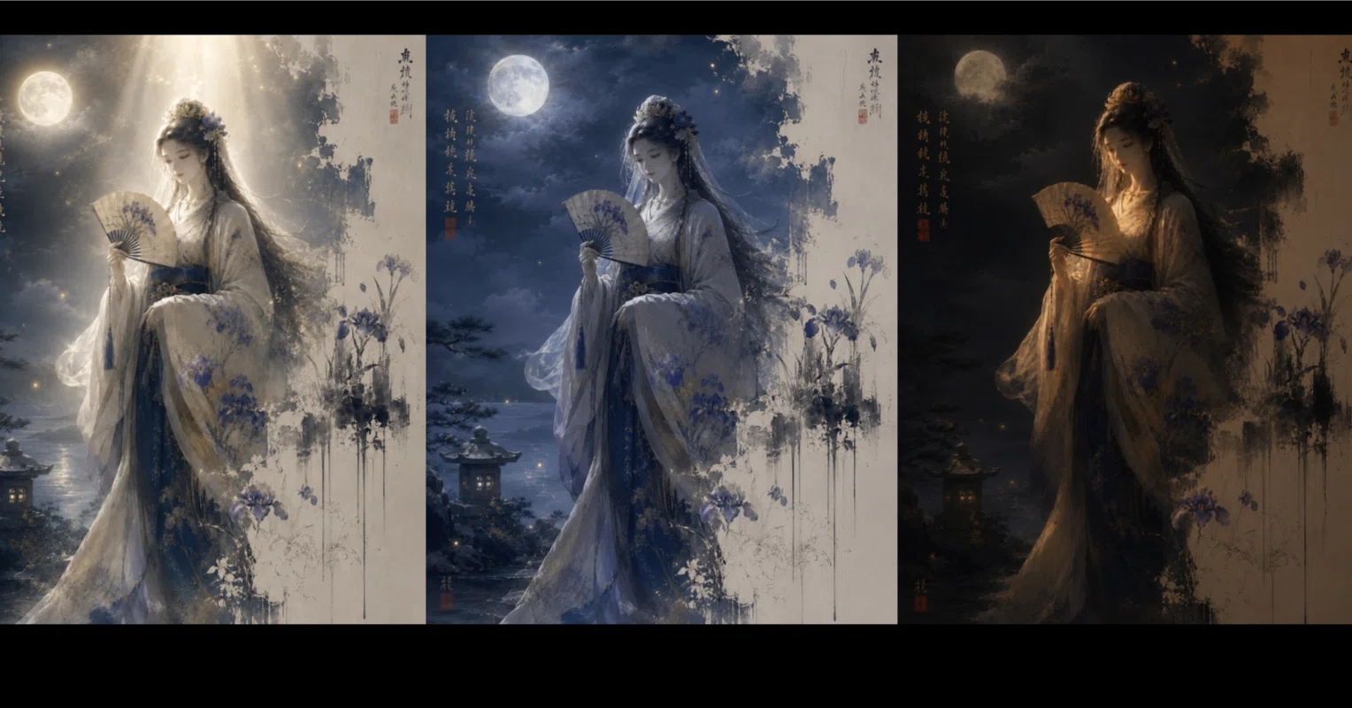 🔰：AI画像生成のライティング（その1）｜プロンプト｜明暗対比系/月光 